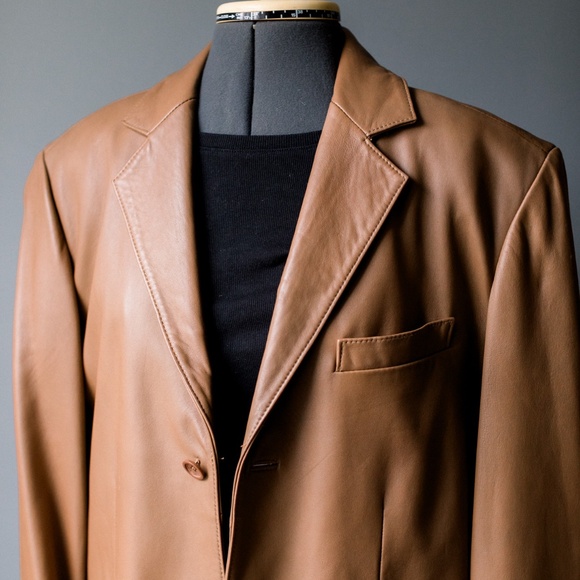 Jos. A. Bank Tan Leather Blazer Style Jacket - Men's Medium - Picture 5 of 16
